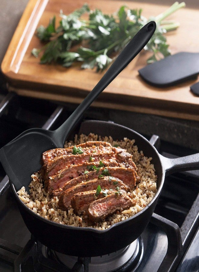 وي3 ملعقة سيليكون غذائية من we3، ملاعق مطاطية مقاومة للحرارة وغير لاصقة للطبخ والخبز، لون أسود، عبوة من قطعتين - Image 3